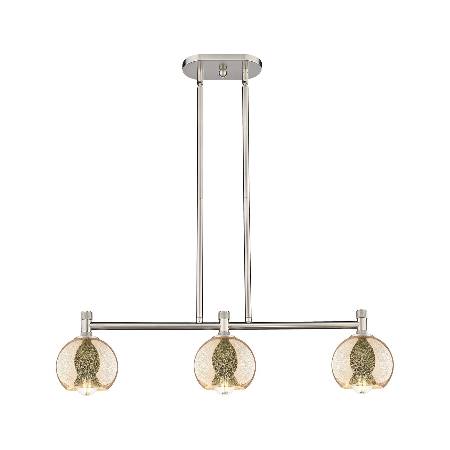 Innovations Athens 32in 3-Light Island Light | Industrial Satin Nickel and Mercury Glass | Kitchen Island & Dining Room | Model 434-3I-SN-G128-6
