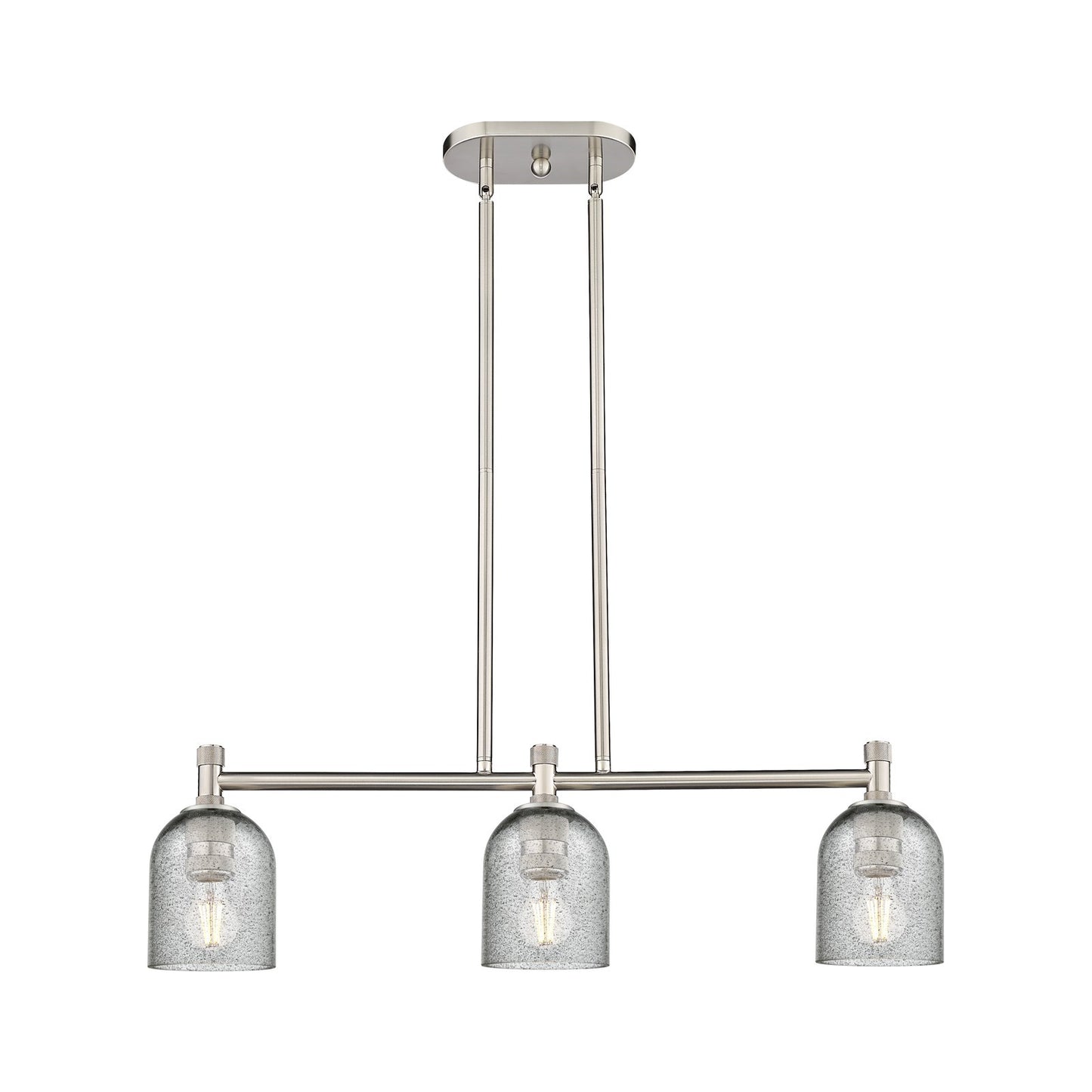 Innovations Caledonia 32in 3-Light Island Light | Industrial Satin Nickel and Charcoal Glass | Kitchen Island & Dining Room | Model 434-3I-SN-G257