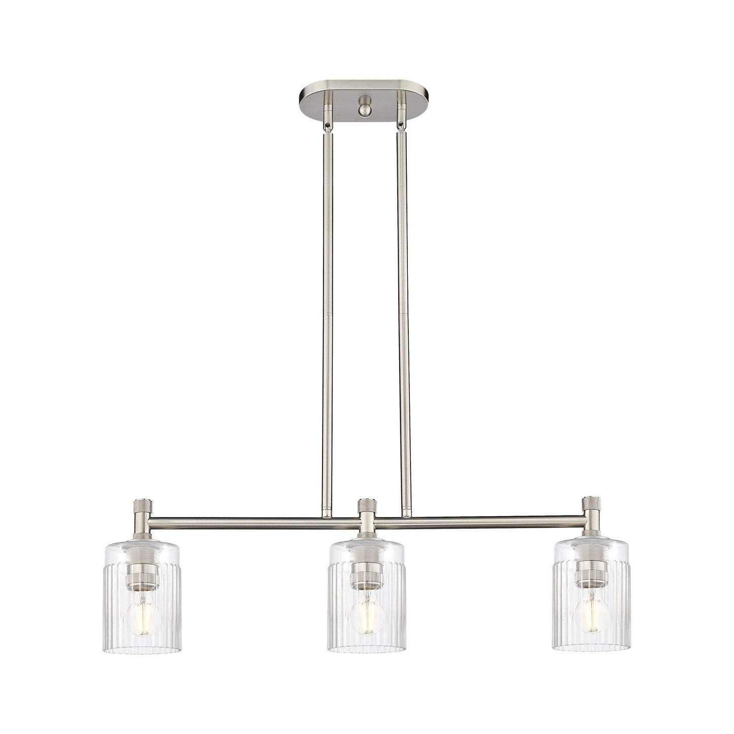 Innovations Hadley 31.5in 3-Light Island Light | Industrial Satin Nickel and Clear Ribbed Glass | Kitchen Island & Dining Room | Model 434-3I-SN-G342