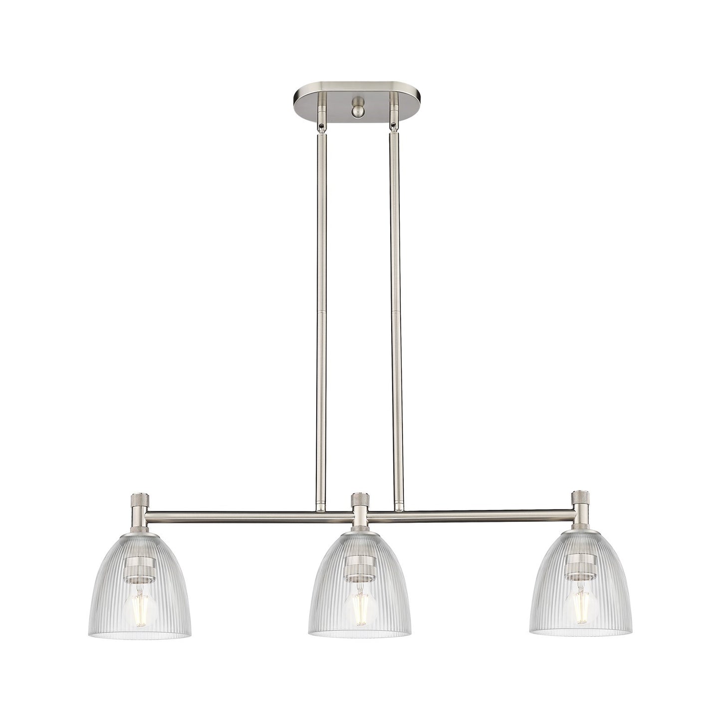 Innovations Castile 33in 3-Light Island Light | Industrial Satin Nickel and Clear Glass | Kitchen Island & Dining Room | Model 434-3I-SN-G382