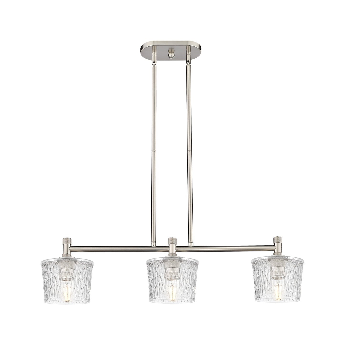 Innovations Niagara 33in 3-Light Island Light | Industrial Satin Nickel and Clear Glass | Kitchen Island & Dining Room | Model 434-3I-SN-G402