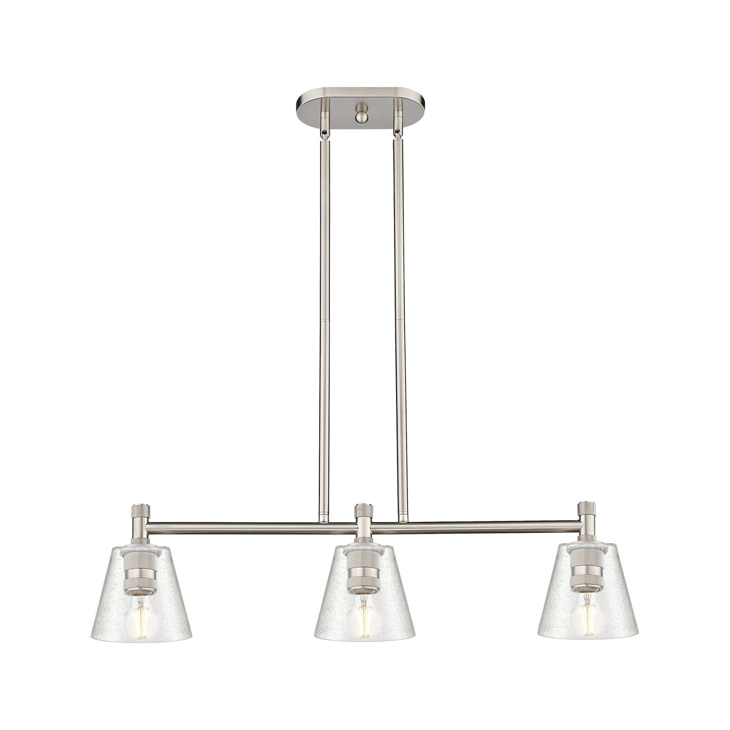 Innovations Caton 33in 3-Light Island Light | Industrial Satin Nickel and Frosted Glass | Kitchen Island & Dining Room | Model 434-3I-SN-G454