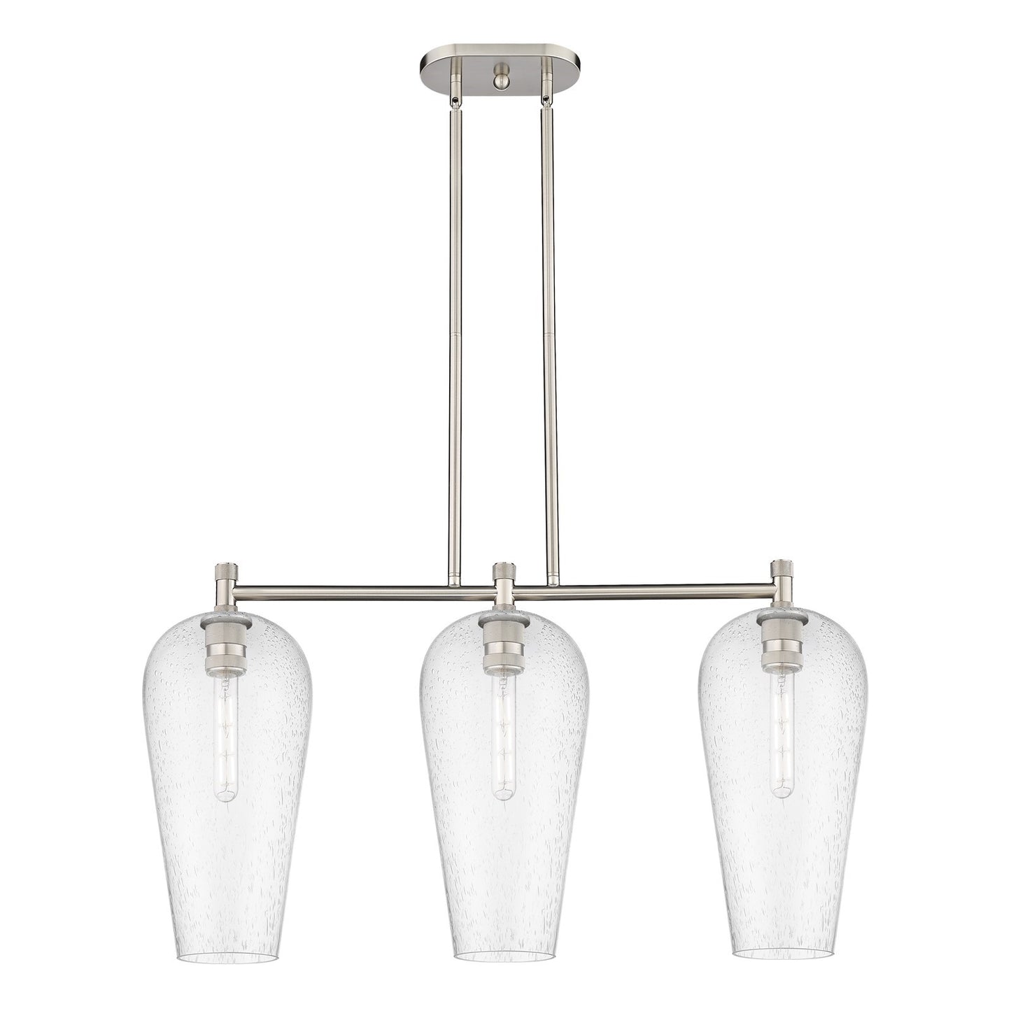 Innovations Chelsea 35in 3-Light Island Light | Industrial Satin Nickel and Seedy Glass | Kitchen Island & Dining Room | Model 434-3I-SN-G456-8SDY