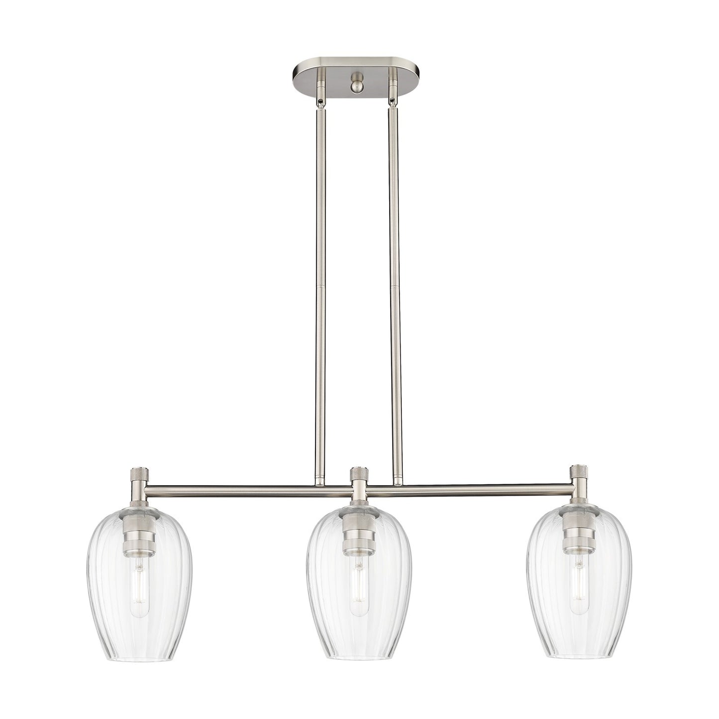 Innovations Preston Flute 33in 3-Light Island Light | Industrial Satin Nickel and Clear Glass | Kitchen Island & Dining | Model 434-3I-SN-G457-6CL