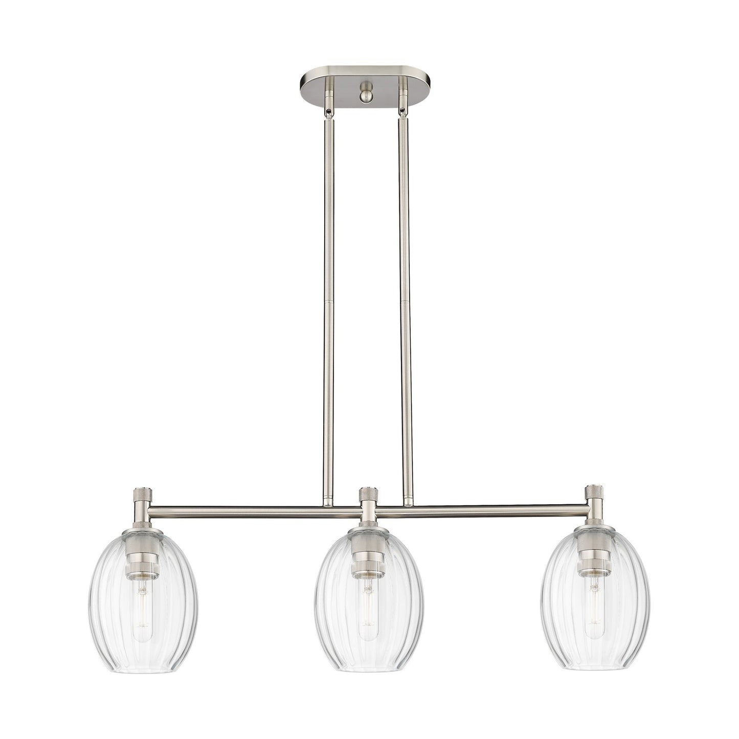Innovations Preston Bulb 33in 3-Light Island Light | Industrial Satin Nickel and Clear Glass | Kitchen Island & Dining | Model 434-3I-SN-G459-6CL