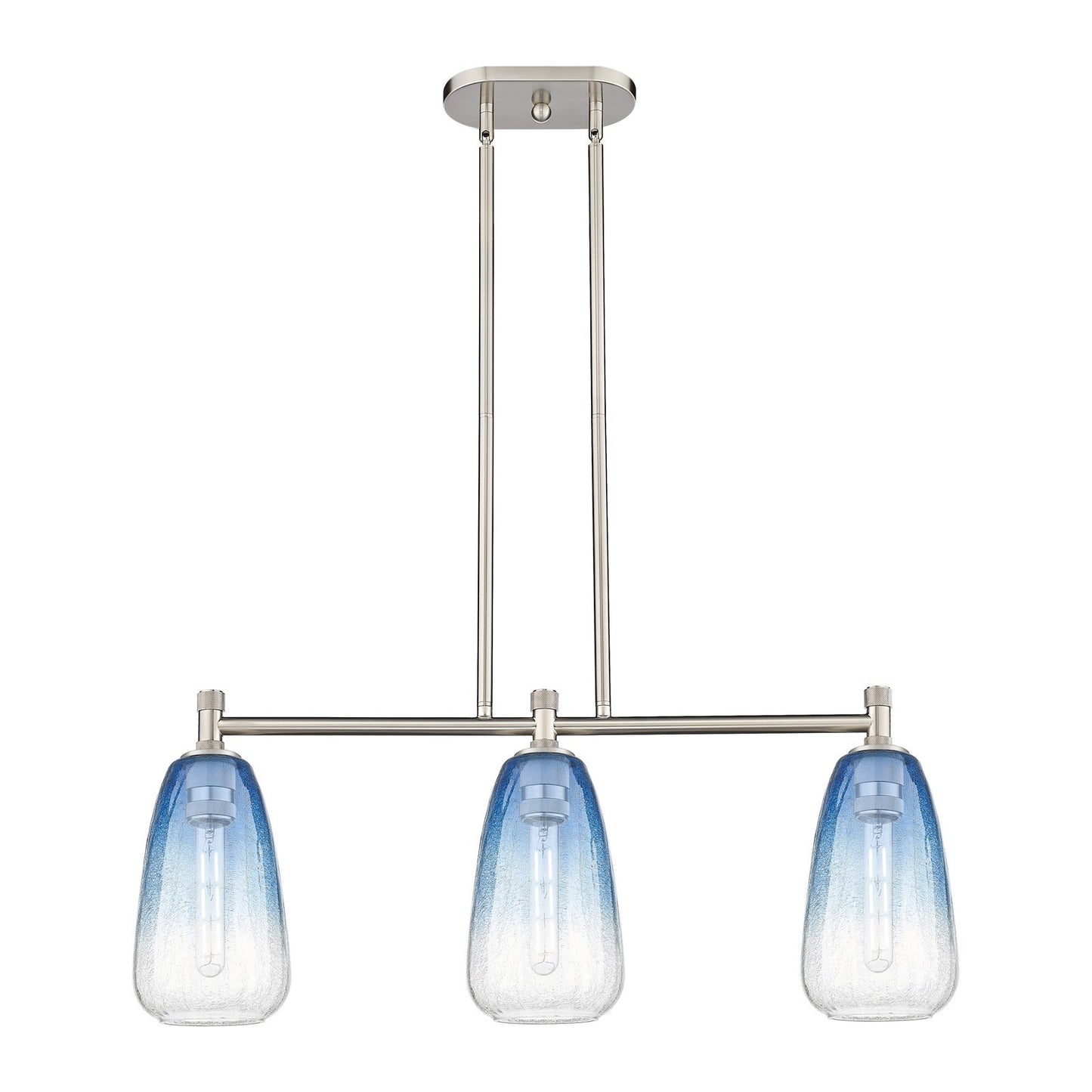 Innovations Brookhaven Almond 33in 3-Light Island Light | Industrial Satin Nickel and Sapphire Blue Glass | Kitchen Island | Model 434-3I-SN-G480-6SB