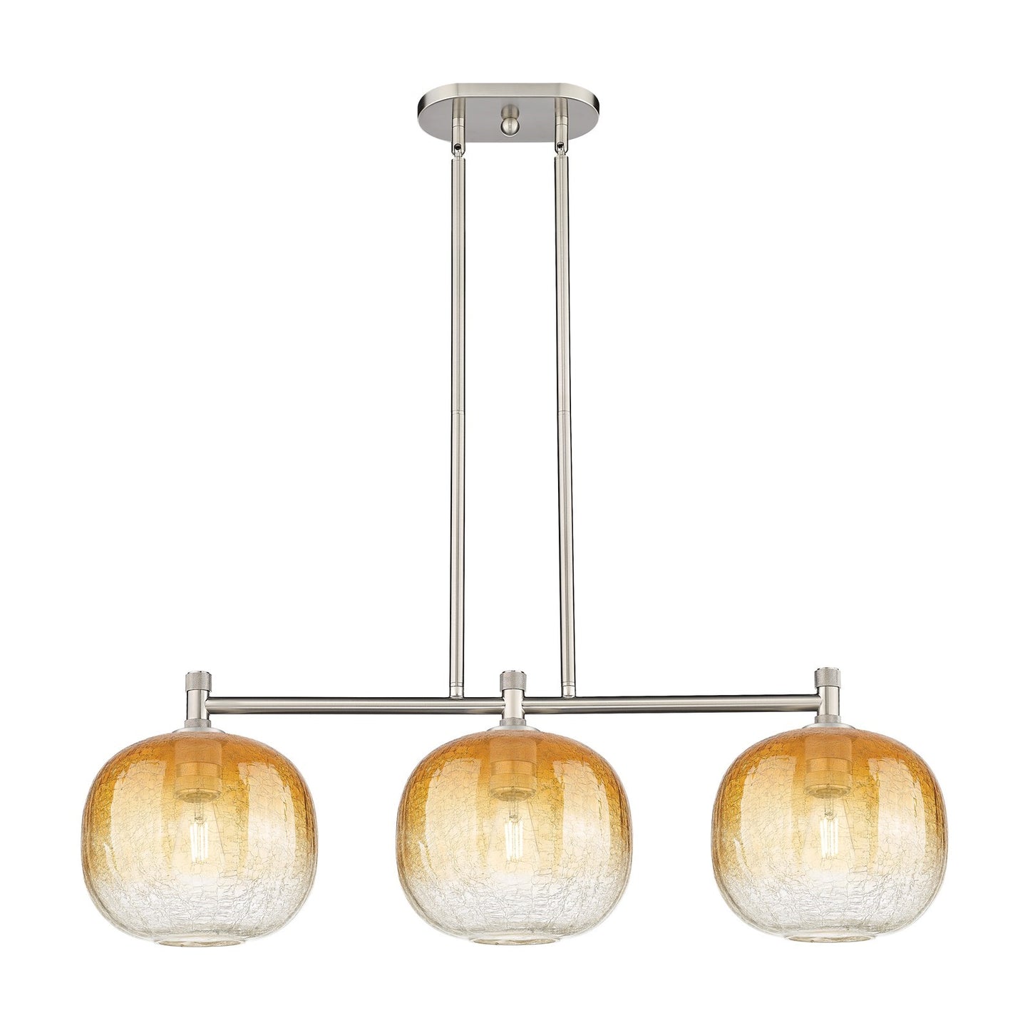 Innovations Brookhaven Sphere 37.5in 3-Light Island Light | Industrial Satin Nickel and Amber Glass | Kitchen Island | Model 434-3I-SN-G481-10AM