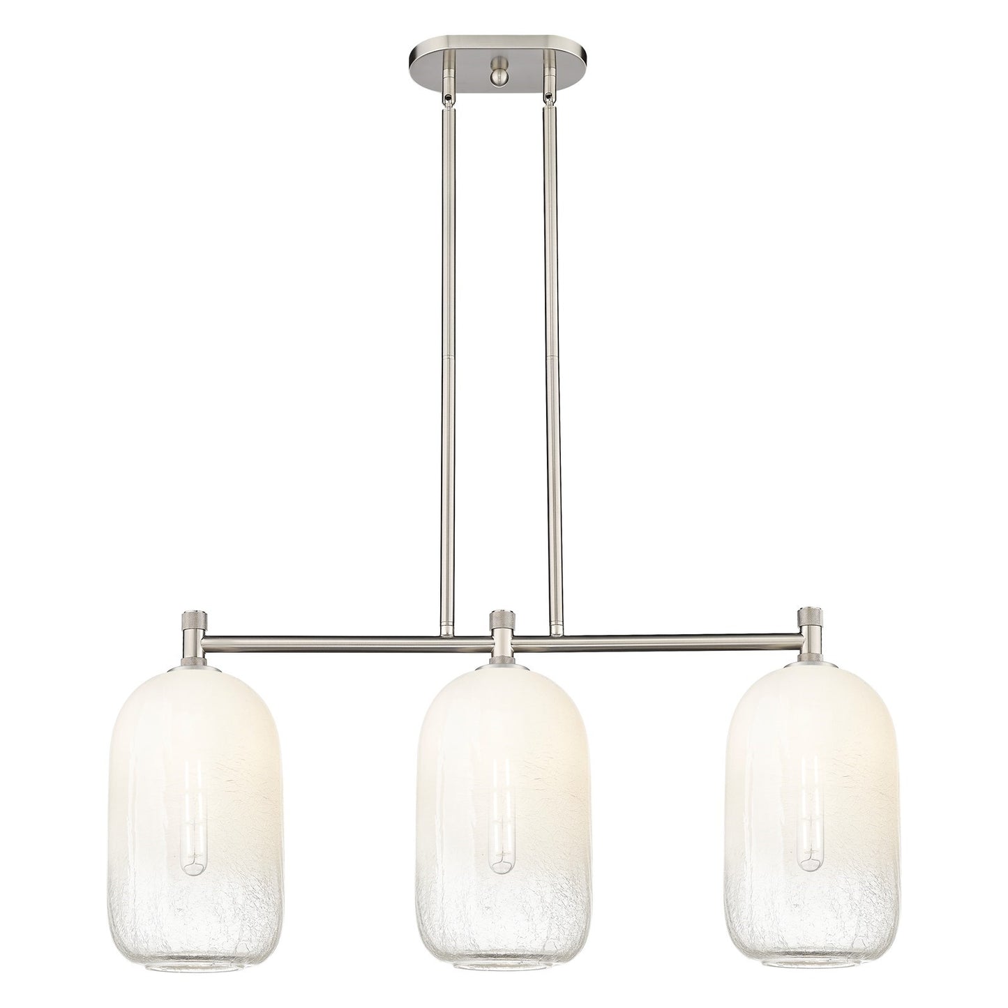 Innovations Brookhaven Cloche 34in 3-Light Island Light | Industrial Satin Nickel and Opal Glass | Kitchen Island & Dining | Model 434-3I-SN-G482-7OP