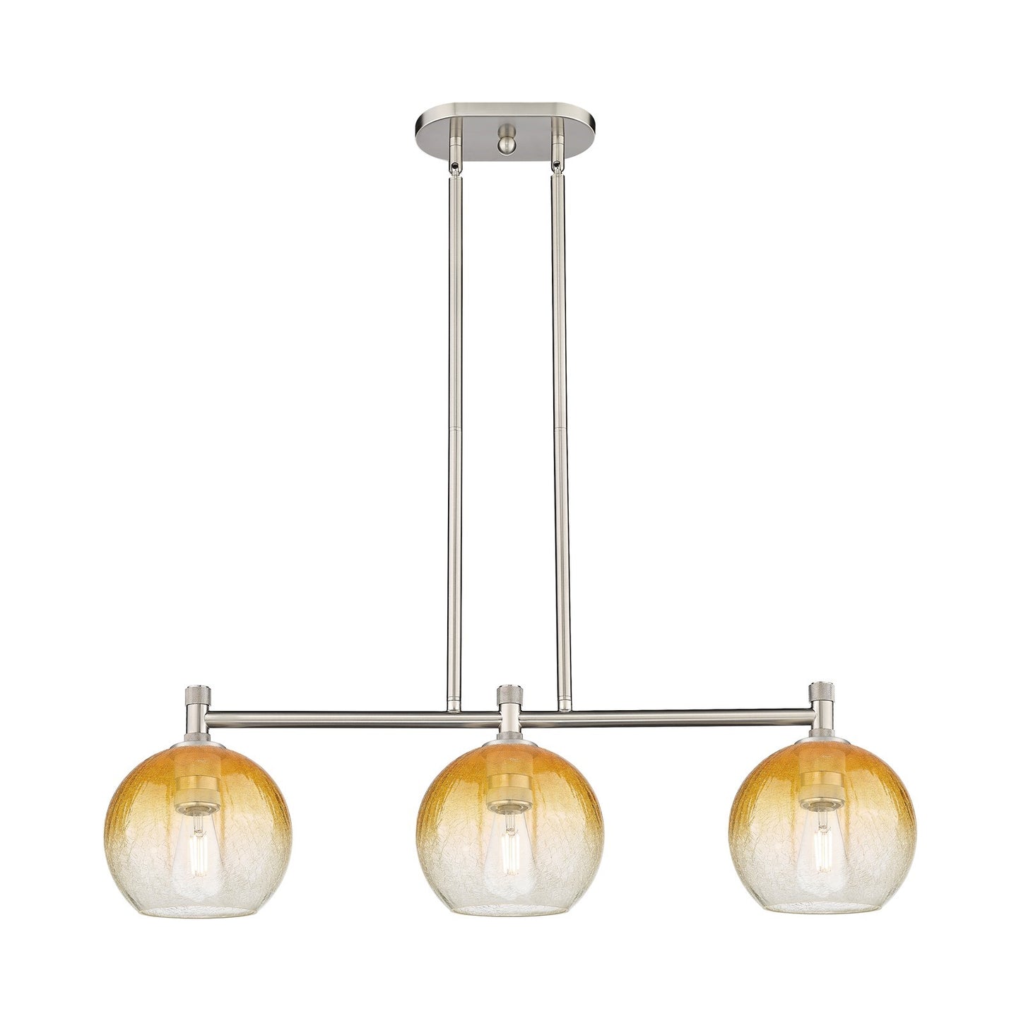 Innovations Brookhaven Globe 34in 3-Light Island Light | Industrial Satin Nickel and Amber Glass | Kitchen Island & Dining | Model 434-3I-SN-G483-8AM