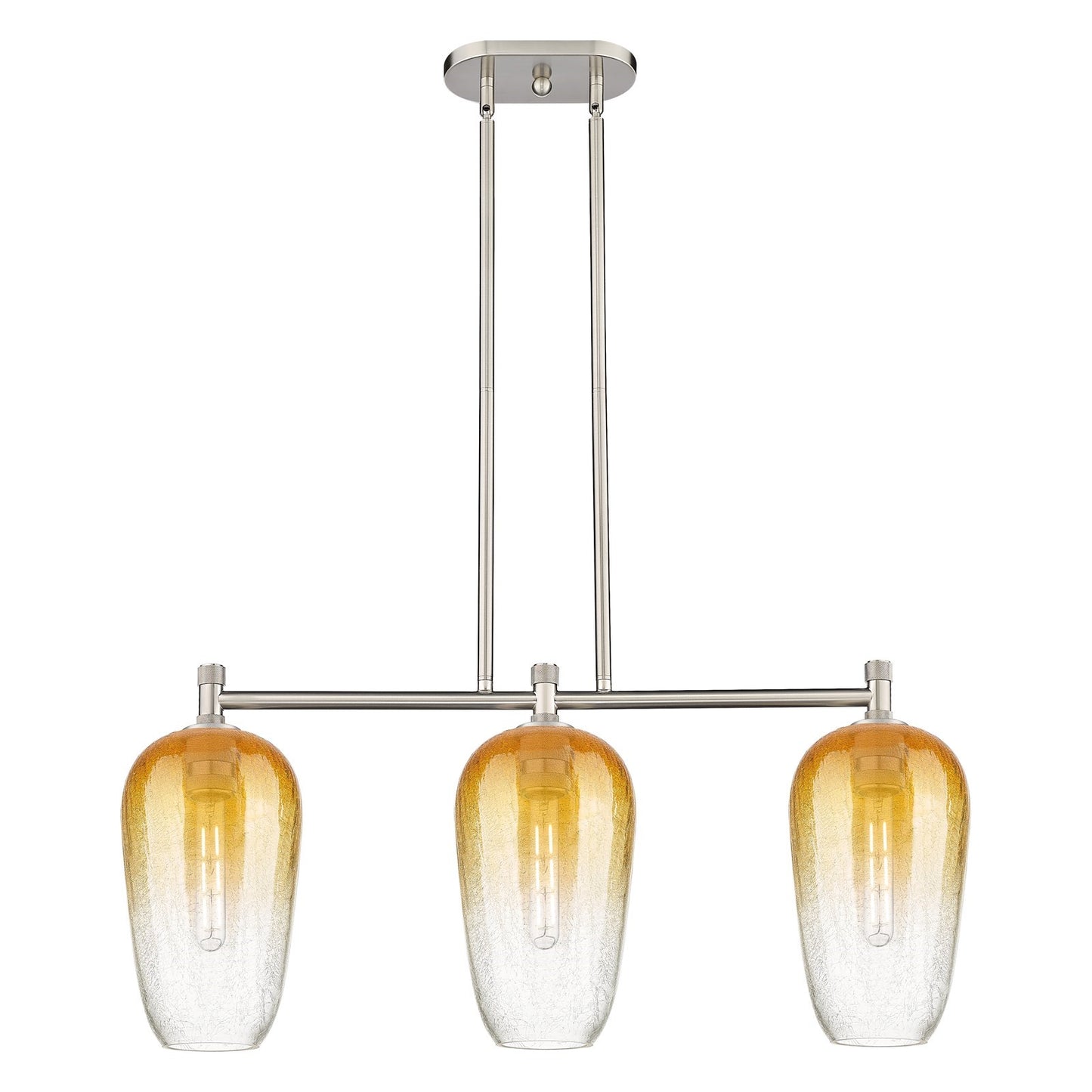 Innovations Brookhaven Flute 34in 3-Light Island Light | Industrial Satin Nickel and Amber Glass | Kitchen Island & Dining | Model 434-3I-SN-G484-7AM
