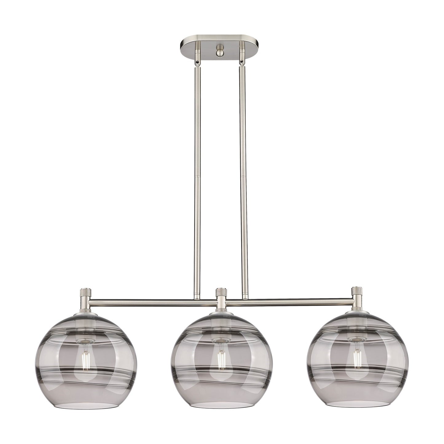 Innovations Rochester 37in 3-Light Island Light | Industrial Satin Nickel and Light Smoke Glass | Kitchen Island & Dining | Model 434-3I-SN-G556-10SM