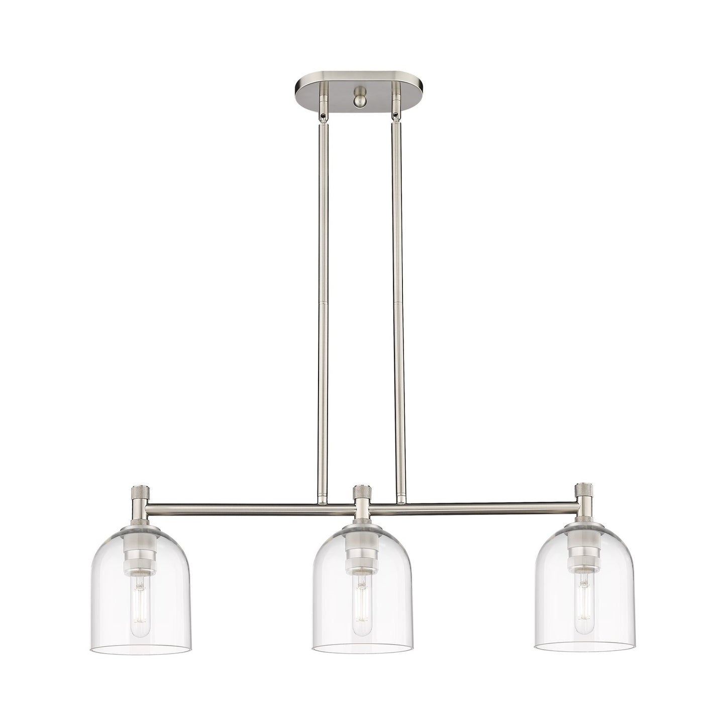 Innovations Bella 32in 3-Light Island Light | Industrial Satin Nickel and Clear Glass | Kitchen Island & Dining Room | Model 434-3I-SN-G558-6CL