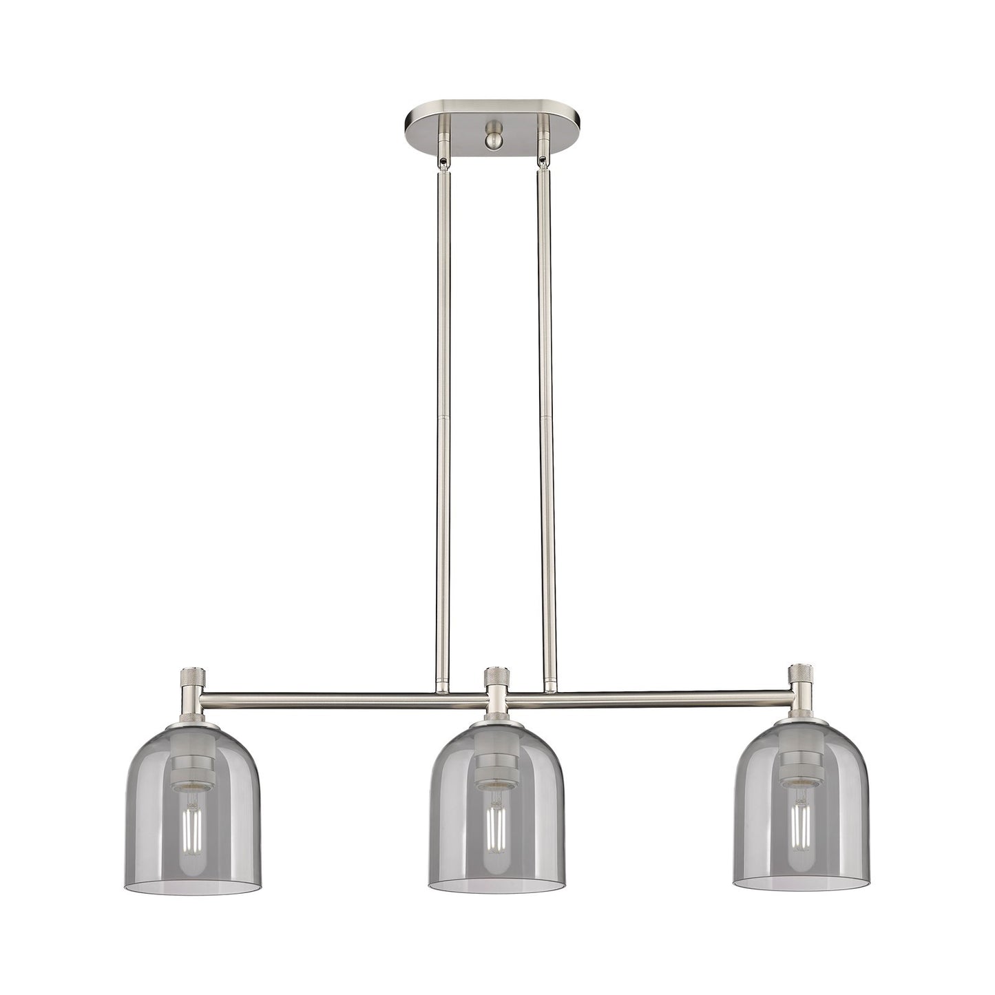 Innovations Bella 33in 3-Light Island Light | Industrial Satin Nickel and Light Smoke Glass | Kitchen Island & Dining Room | Model 434-3I-SN-G558-6SM