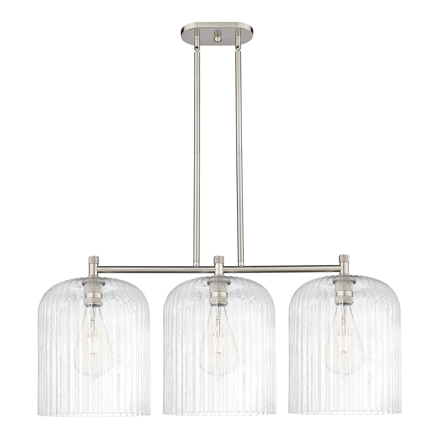 Innovations Crown Point 39in 3-Light Island Light | Industrial Satin Nickel and Clear Glass | Kitchen Island & Dining | Model 434-3I-SN-G559-12CL