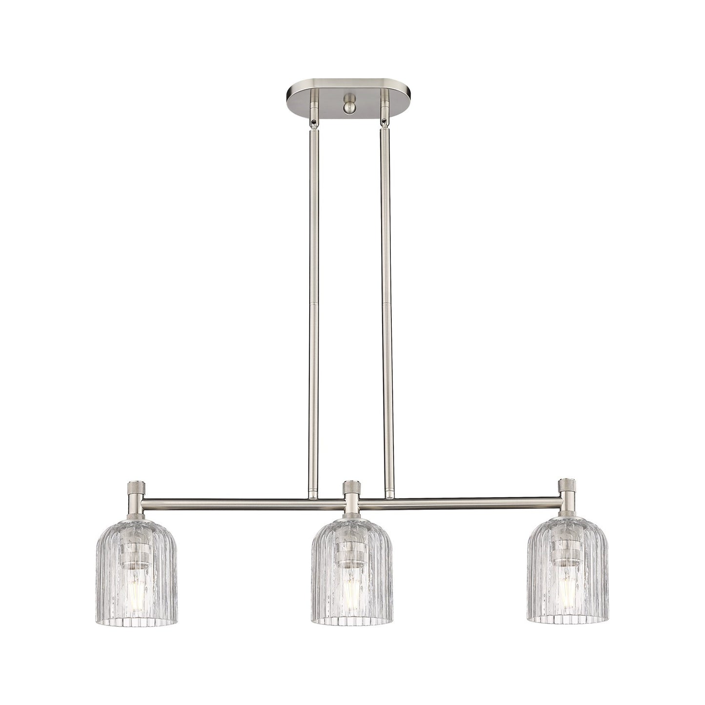 Innovations Crown Point 32in 3-Light Island Light | Industrial Satin Nickel and Clear Glass | Kitchen Island & Dining Room | Model 434-3I-SN-G559-5CL