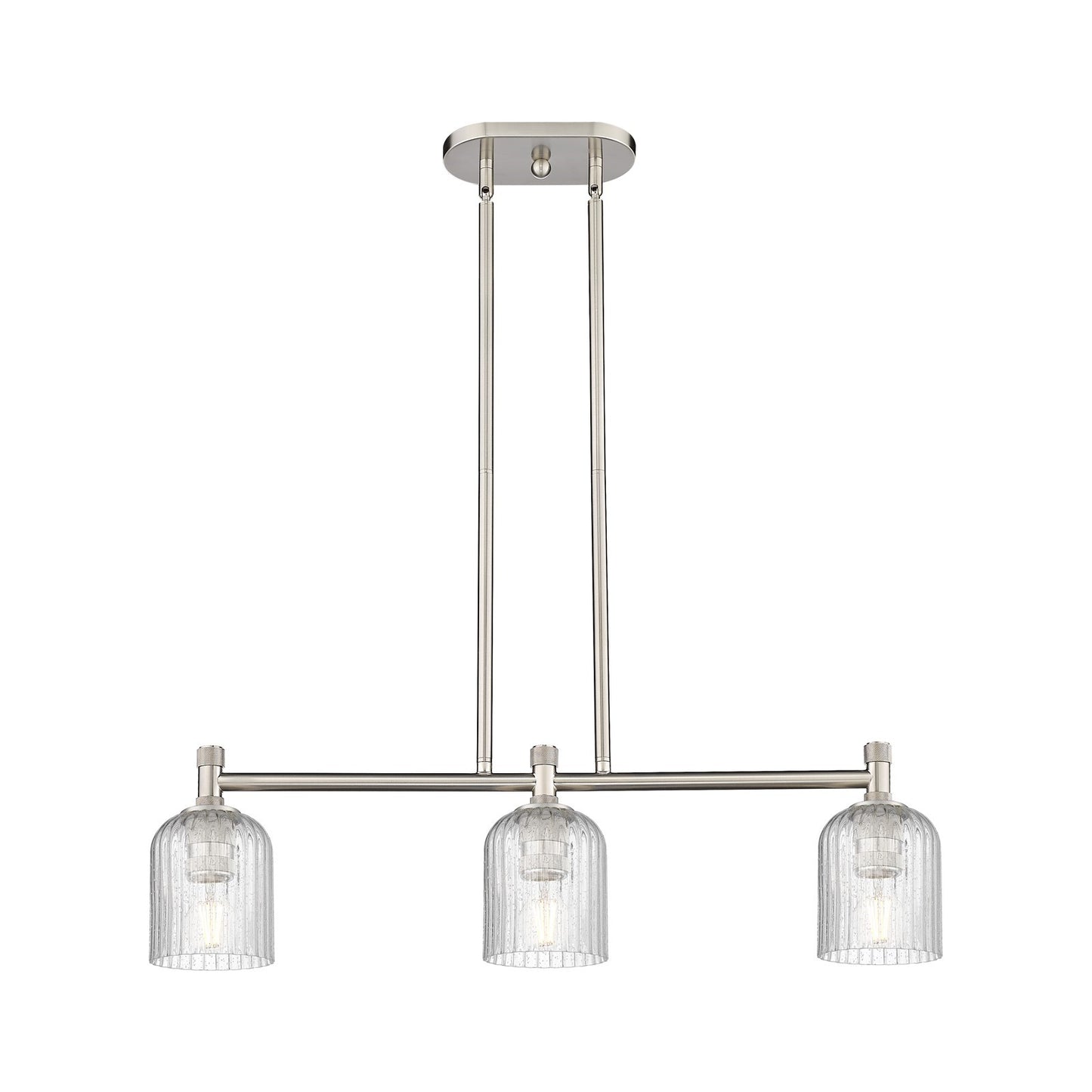 Innovations Crown Point 32in 3-Light Island Light | Industrial Satin Nickel and Seedy Glass | Kitchen Island & Dining | Model 434-3I-SN-G559-5SDY