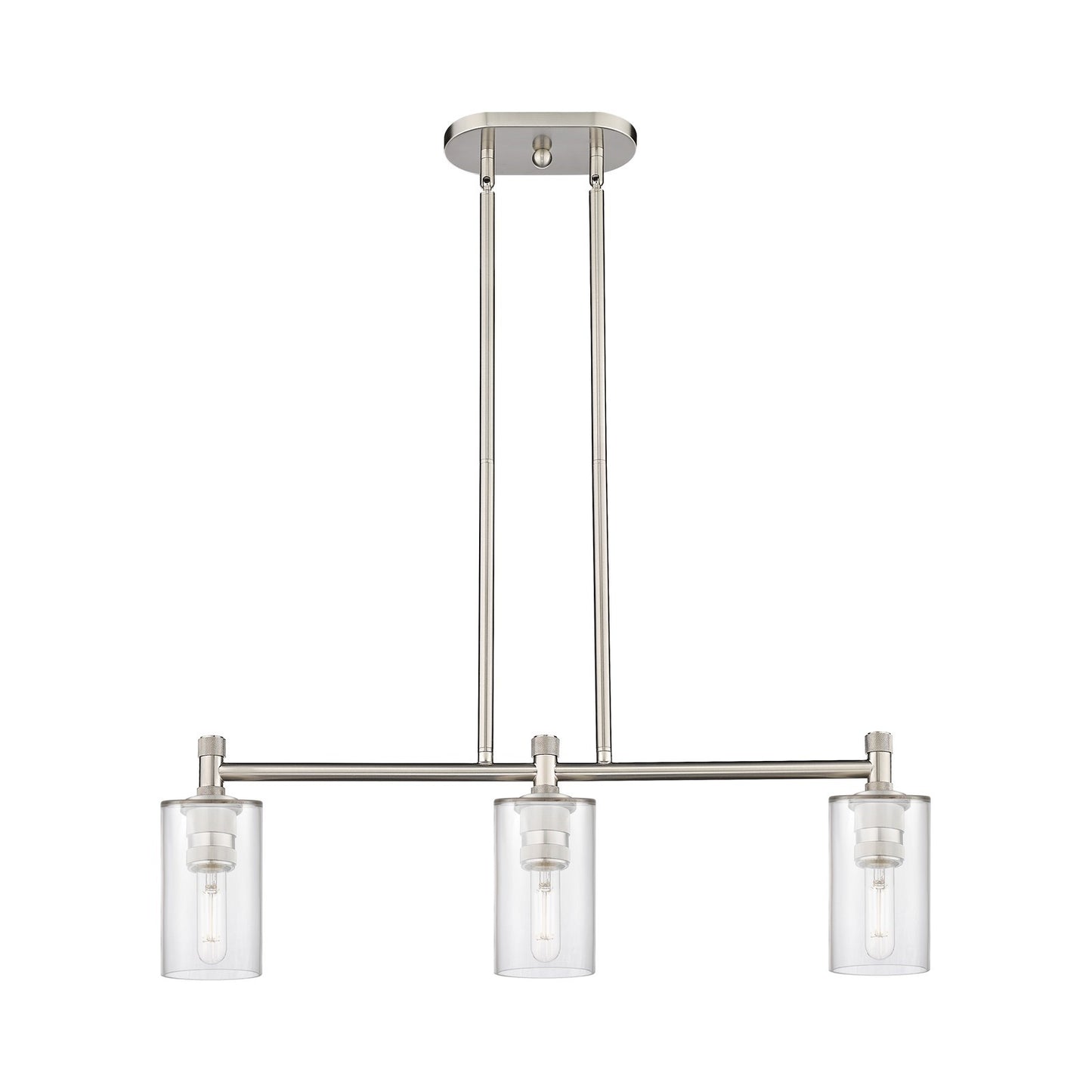 Innovations Clymer 31in 3-Light Island Light | Industrial Satin Nickel and Clear Glass | Kitchen Island & Dining Room | Model 434-3I-SN-G802