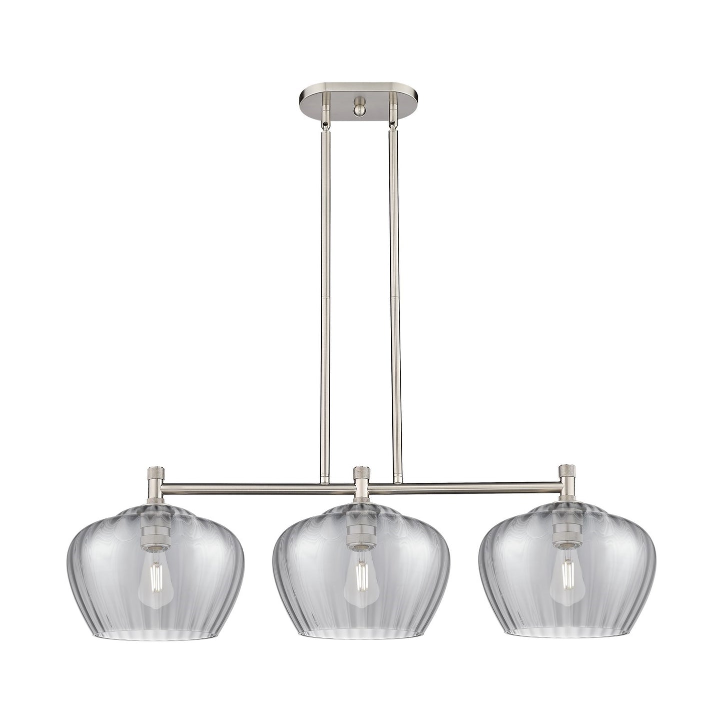 Innovations Fenton 38in 3-Light Island Light | Industrial Satin Nickel and Light Smoke Glass | Kitchen Island & Dining Room | Model 434-3I-SN-G93-L