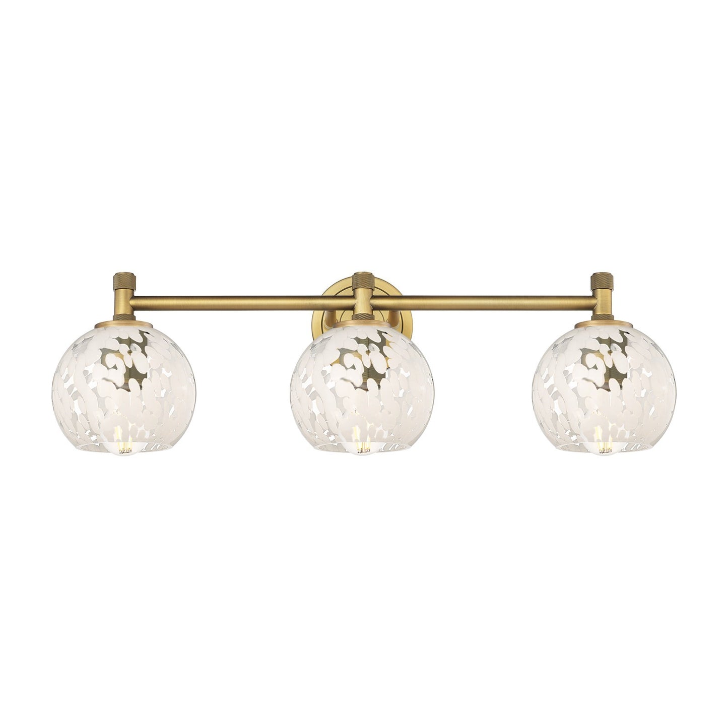 Innovations White Mouchette 24in 3-Light Bath Vanity Light | Industrial Brushed Brass and White Glass | Bathroom & Powder | Model 434-3W-BB-G1216-6WM