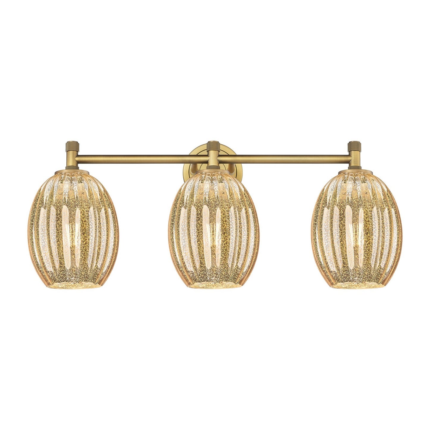 Innovations Preston Bulb 24in 3-Light Bath Vanity | Industrial Brushed Brass and Mercury Glass | Bathroom Vanity Light | Model 434-3W-BB-G459-6ME