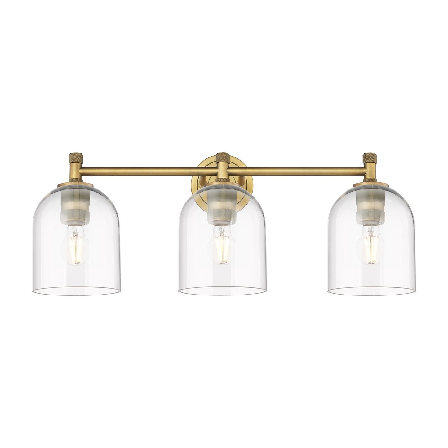 Innovations Bella 23in 3-Light Bath Vanity | Industrial Brushed Brass and Clear Glass | Bathroom & Powder Room | Model 434-3W-BB-G558-6CL