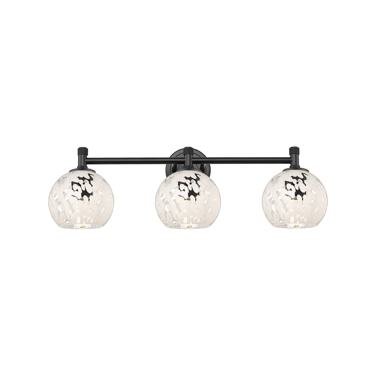 Innovations 23.75in 3-Light Bath Vanity | Industrial Matte Black and White Mouchette Glass | Bathroom & Powder Room | Model 434-3W-BK-G1216-6WM
