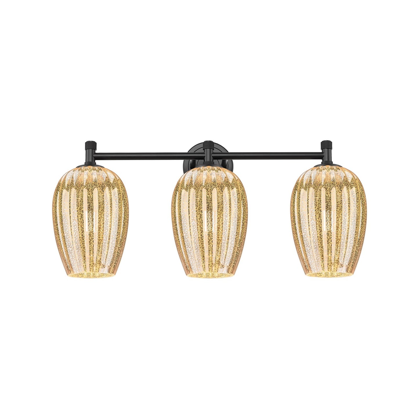 Innovations Preston Flute 24in 3-Light Bath Vanity | Industrial Matte Black and Mercury Glass | Bathroom & Powder Room | Model 434-3W-BK-G457-6ME