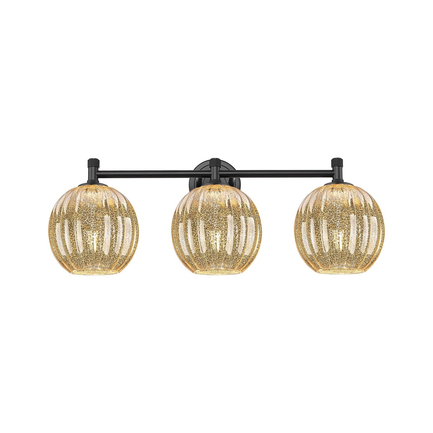 Innovations Preston Globe 25in 3-Light Bath Vanity | Industrial Matte Black and Mercury Glass | Bathroom & Powder Room | Model 434-3W-BK-G458-7ME