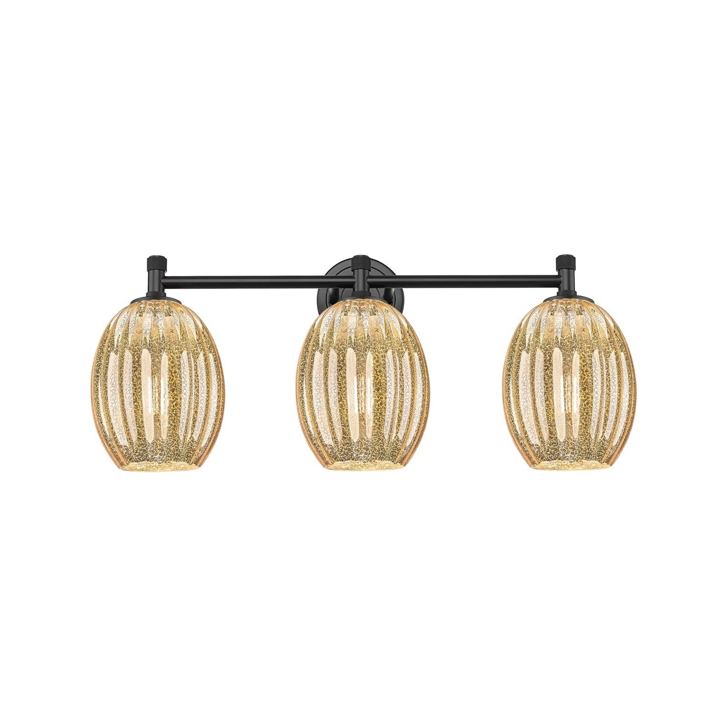 Innovations Preston Bulb 24in 3-Light Bath Vanity | Industrial Matte Black and Mercury Glass | Bathroom Vanity | Model 434-3W-BK-G459-6ME