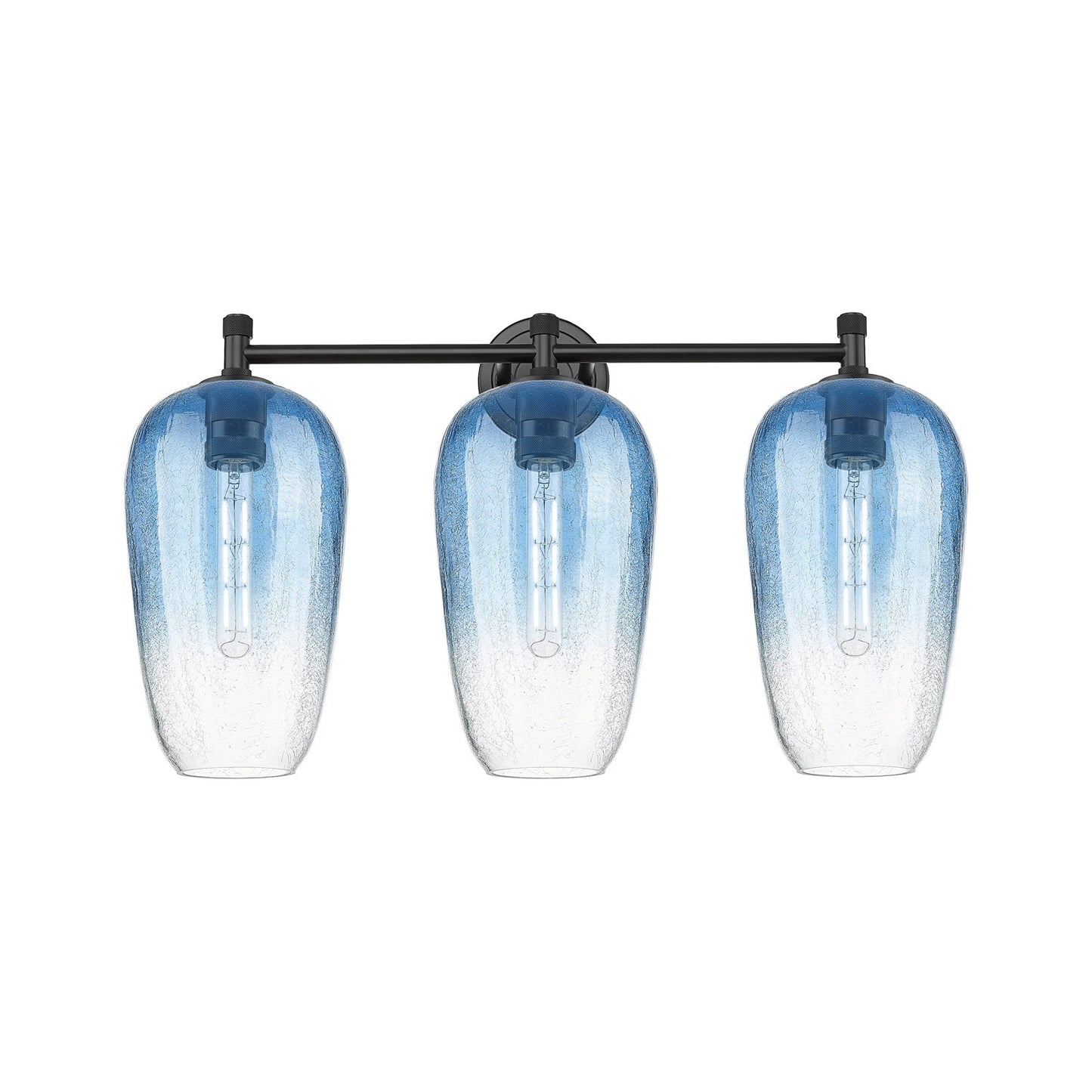 Innovations Brookhaven Flute 25in 3-Light Bath Vanity | Industrial Matte Black and Sapphire Blue Glass | Bathroom & Powder | Model 434-3W-BK-G484-7SB