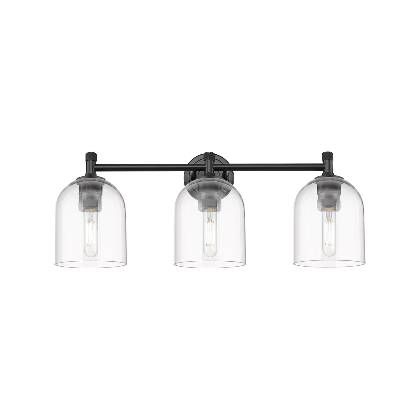 Innovations Bella 23in 3-Light Bath Vanity | Industrial Matte Black and Clear Glass | Bathroom & Powder Room | Model 434-3W-BK-G558-6CL