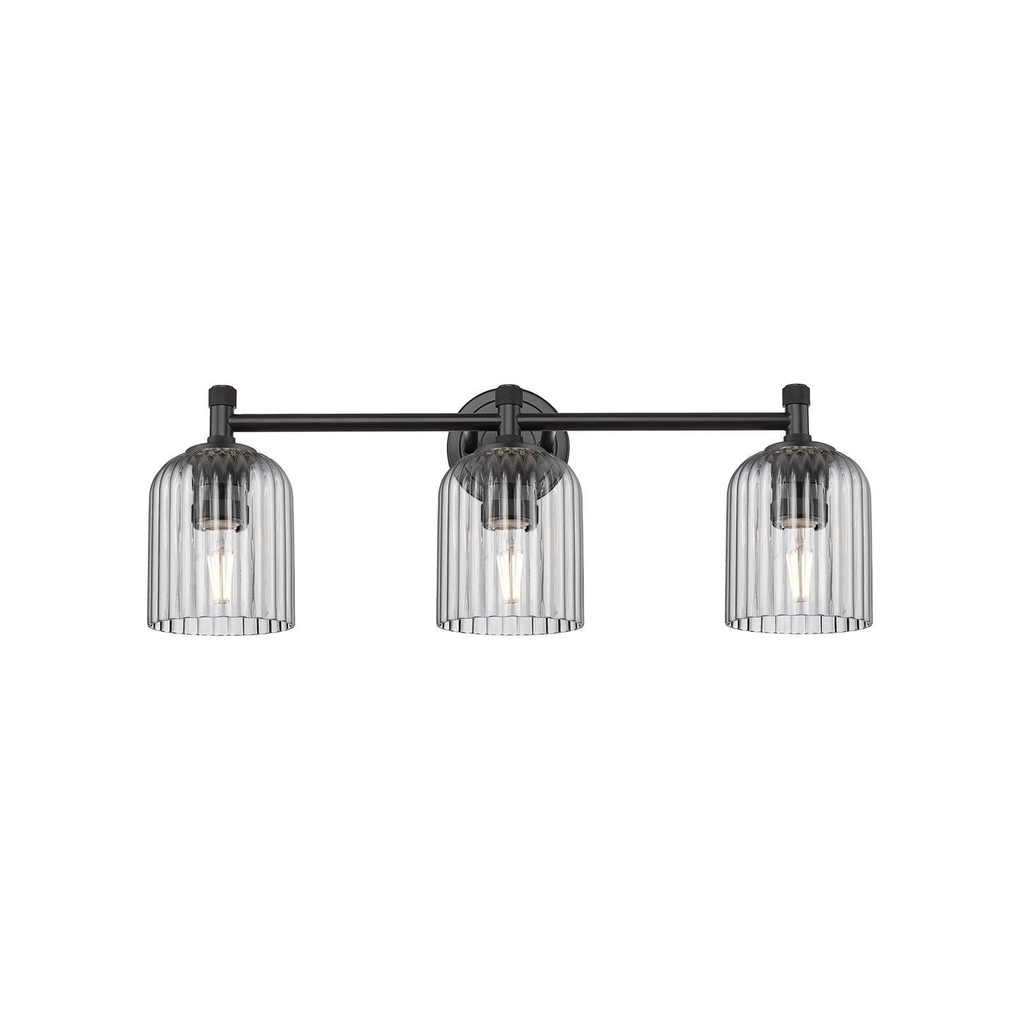 Innovations Crown Point 23in 3-Light Bath Vanity | Industrial Matte Black and Light Smoke Glass | Bathroom & Powder Room | Model 434-3W-BK-G559-5SM