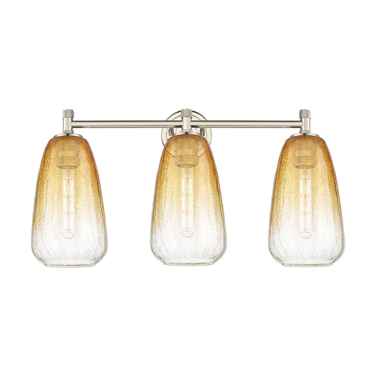 Innovations Brookhaven Almond 24in 3-Light Bath Vanity Light | Industrial Polished Nickel and Amber Glass | Bathroom | Model 434-3W-PN-G480-6AM
