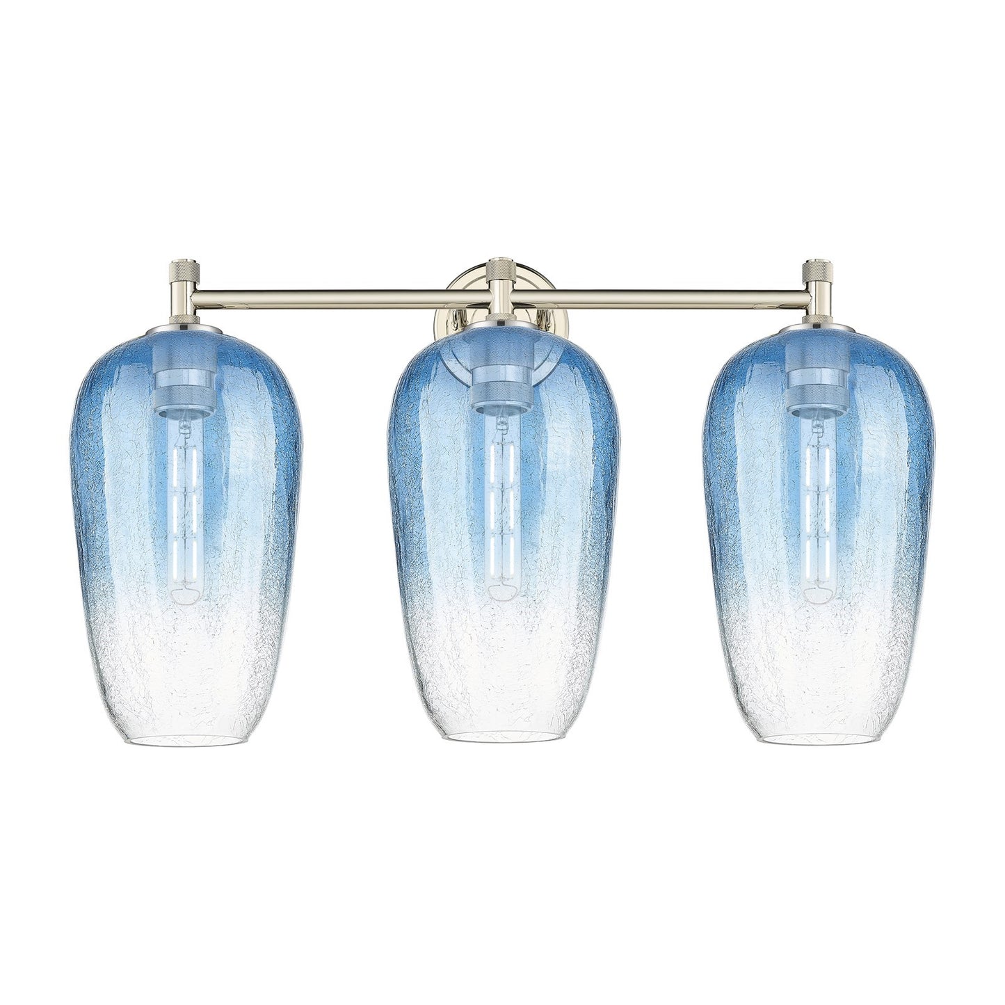 Innovations Brookhaven Flute 25in 3-Light Bath Vanity Light | Industrial Polished Nickel and Sapphire Blue Glass | Model 434-3W-PN-G484-7SB