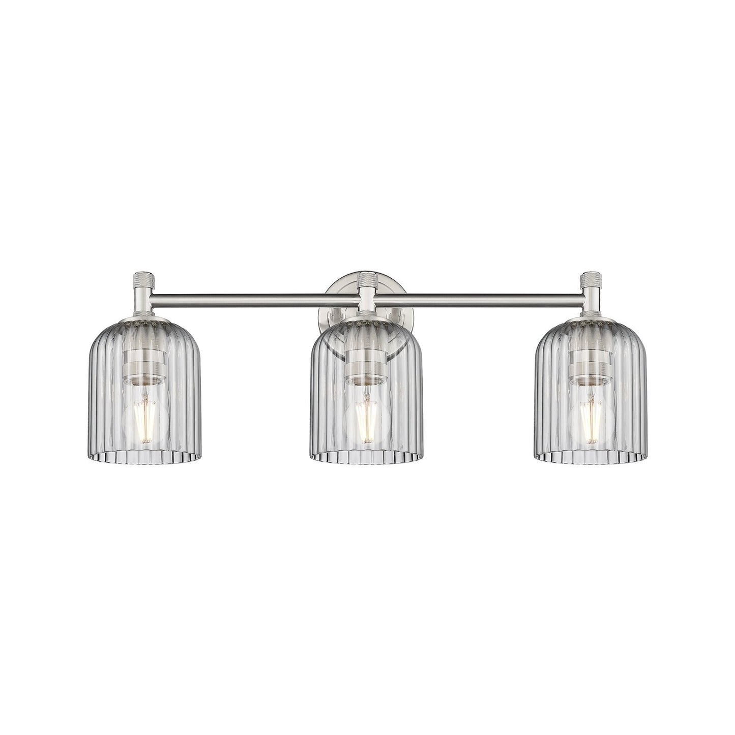 Innovations Crown Point 22.75in 3-Light Bath Vanity | Industrial Satin Nickel and Light Smoke Glass | Bathroom & Powder | Model 434-3W-SN-G559-5SM