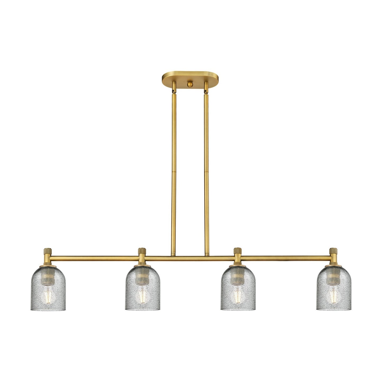 Innovations Caledonia 45in 4-Light Island Light | Industrial Brushed Brass and Charcoal Glass | Kitchen Island & Dining Room | Model 434-4I-BB-G257