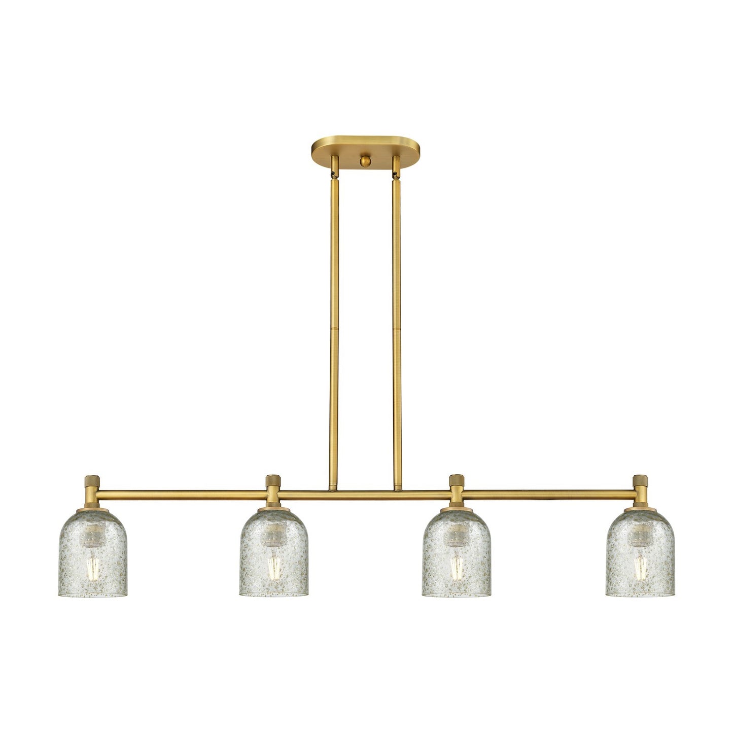 Innovations Caledonia 45in 4-Light Island Light | Industrial Brushed Brass and Mica Glass | Kitchen Island & Dining Room | Model 434-4I-BB-G259