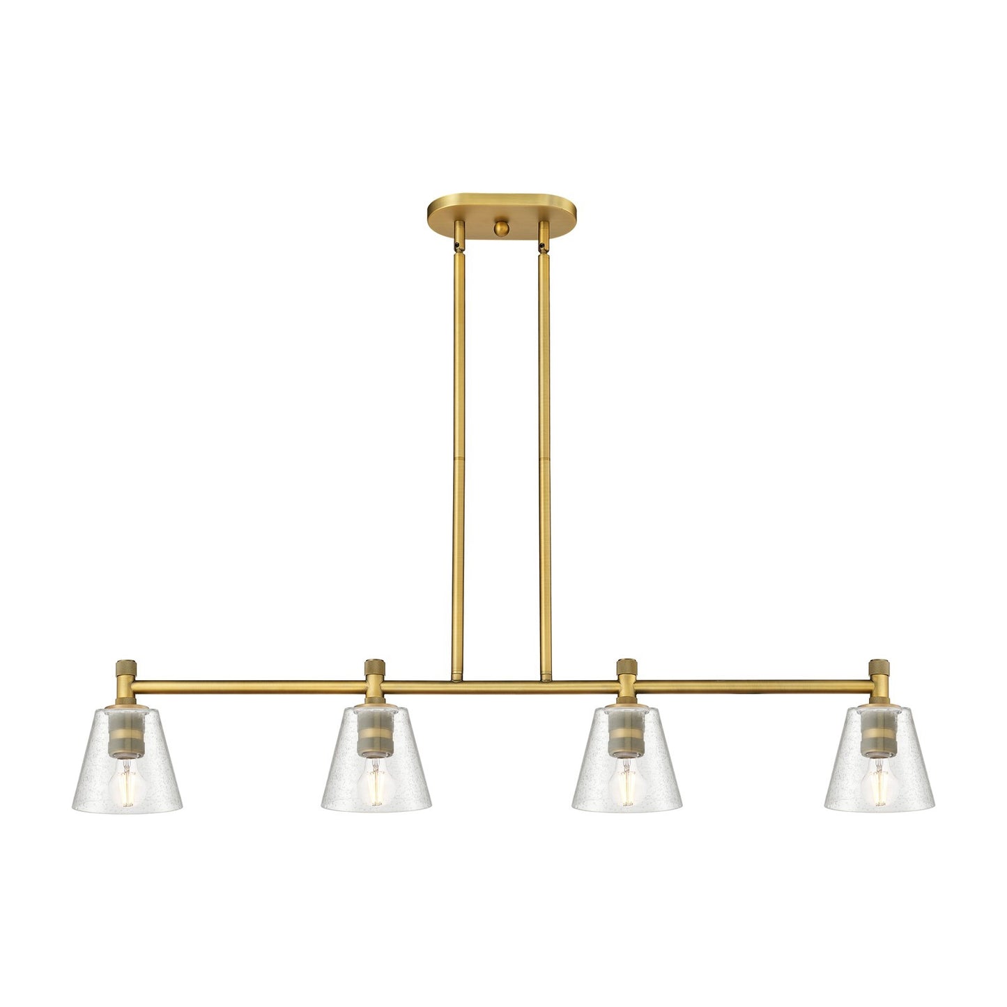 Innovations Caton 46in 4-Light Island | Industrial Brushed Brass and Frosted Glass | Kitchen Island & Dining Room | Model 434-4I-BB-G454