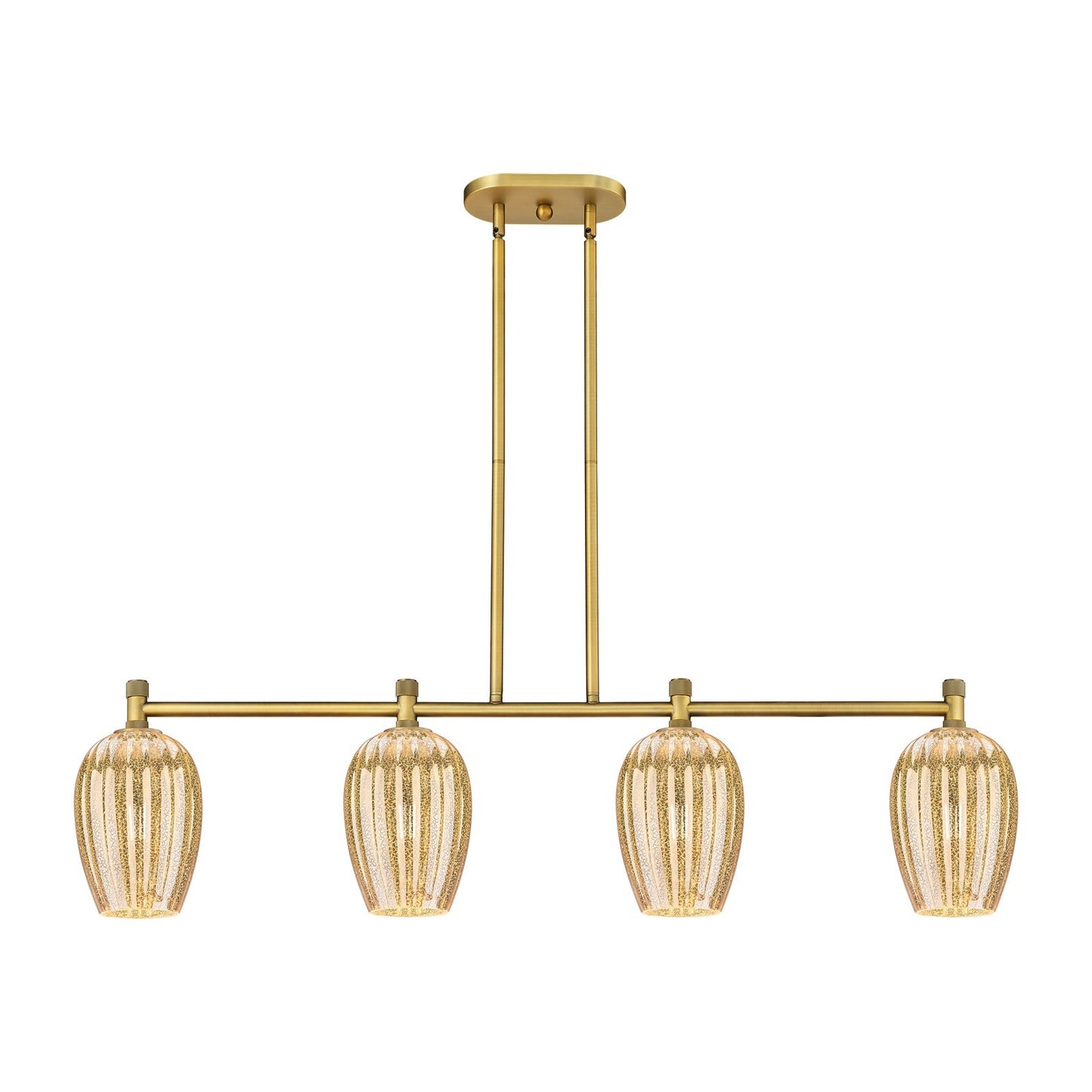 Innovations Preston Flute 46in 4-Light Island | Industrial Brushed Brass and Mercury Glass | Kitchen Island & Dining Room | Model 434-4I-BB-G457-6ME