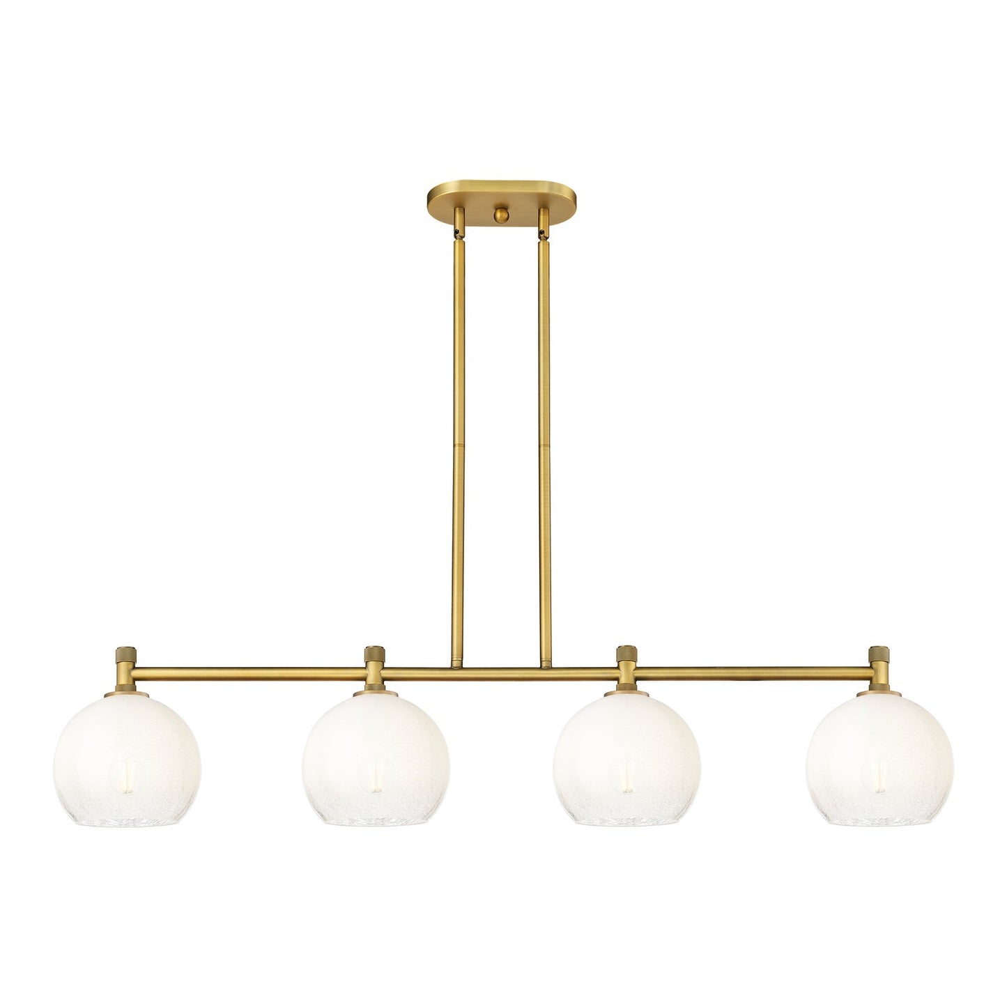 Innovations Brookhaven Globe 48in 4-Light Island Light | Industrial Brushed Brass and Opal Glass | Kitchen Island & Dining | Model 434-4I-BB-G483-8OP