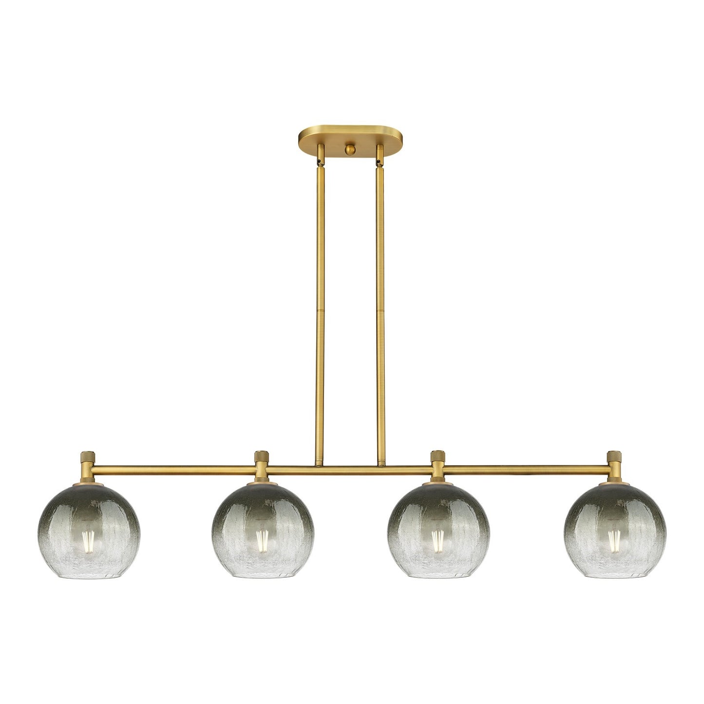 Innovations Brookhaven Globe 48in 4-Light Island | Industrial Brushed Brass and Slate Glass | Kitchen Island & Dining Room | Model 434-4I-BB-G483-8SL