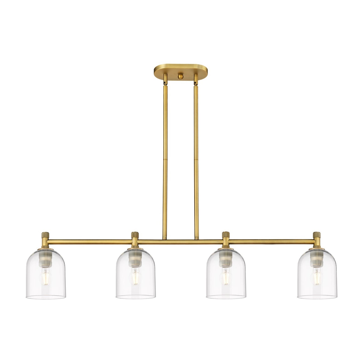 Innovations Bella 46in 4-Light Island | Industrial Brushed Brass and Clear Glass | Kitchen Island & Dining Room | Model 434-4I-BB-G558-6CL
