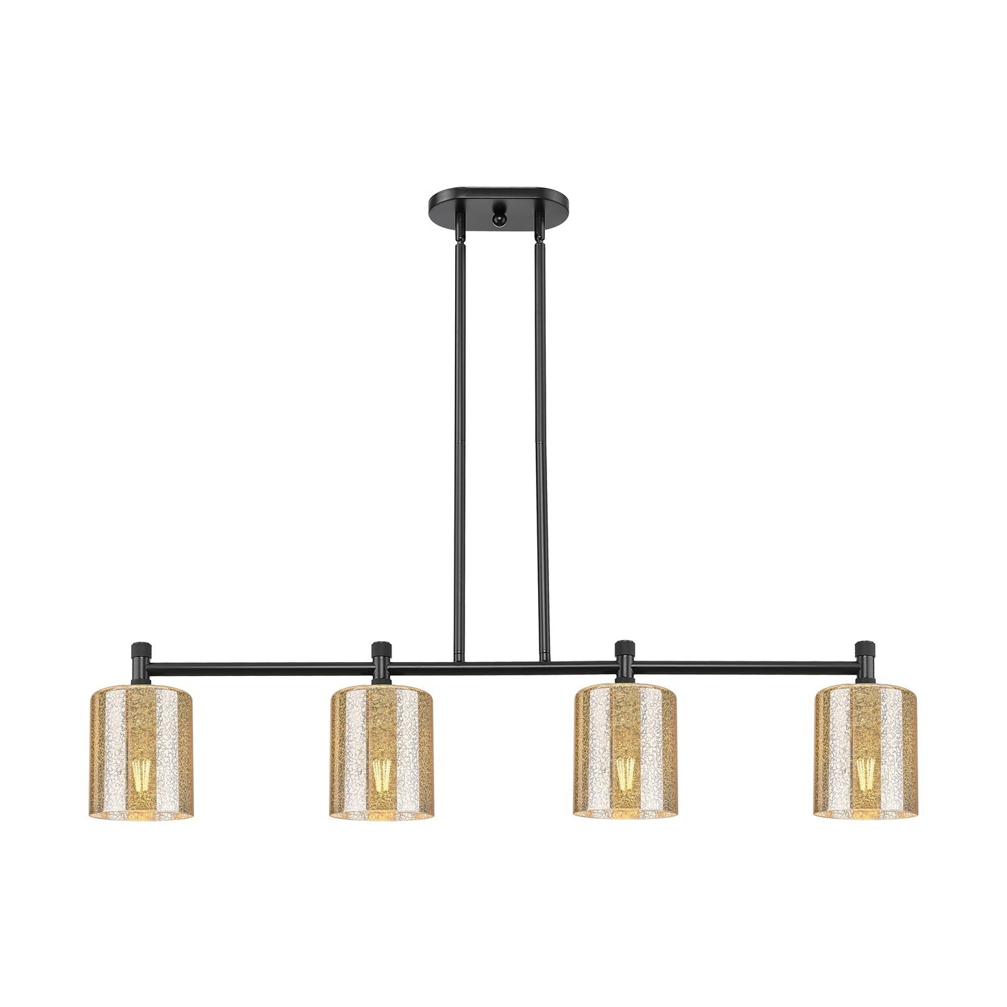 Innovations Cobbleskill 45in 4-Light Island Light | Industrial Matte Black and Mercury Glass | Kitchen Island & Dining Room | Model 434-4I-BK-G116