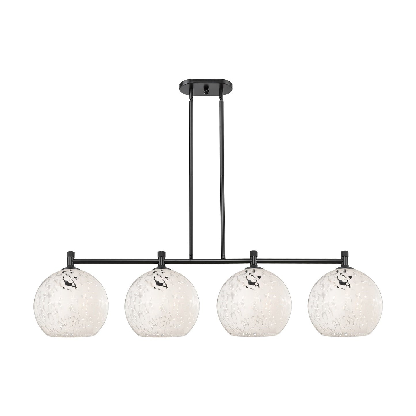 Innovations White Mouchette 50in 4-Light Island Pendant | Industrial Matte Black and White Mouchette Glass | Kitchen | Model 434-4I-BK-G1216-10WM