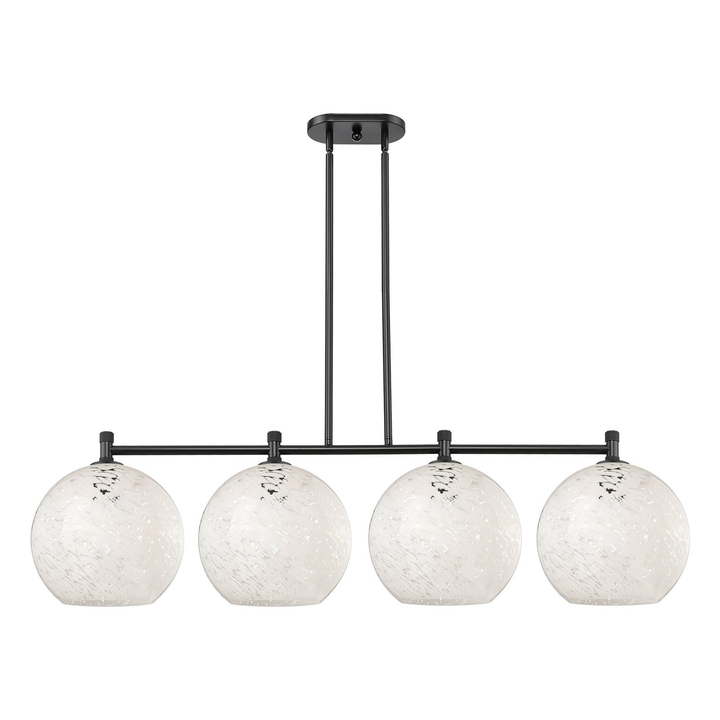 Innovations White Mouchette 52in 4-Light Island Pendant | Industrial Matte Black and White Mouchette Glass | Kitchen | Model 434-4I-BK-G1216-12WM