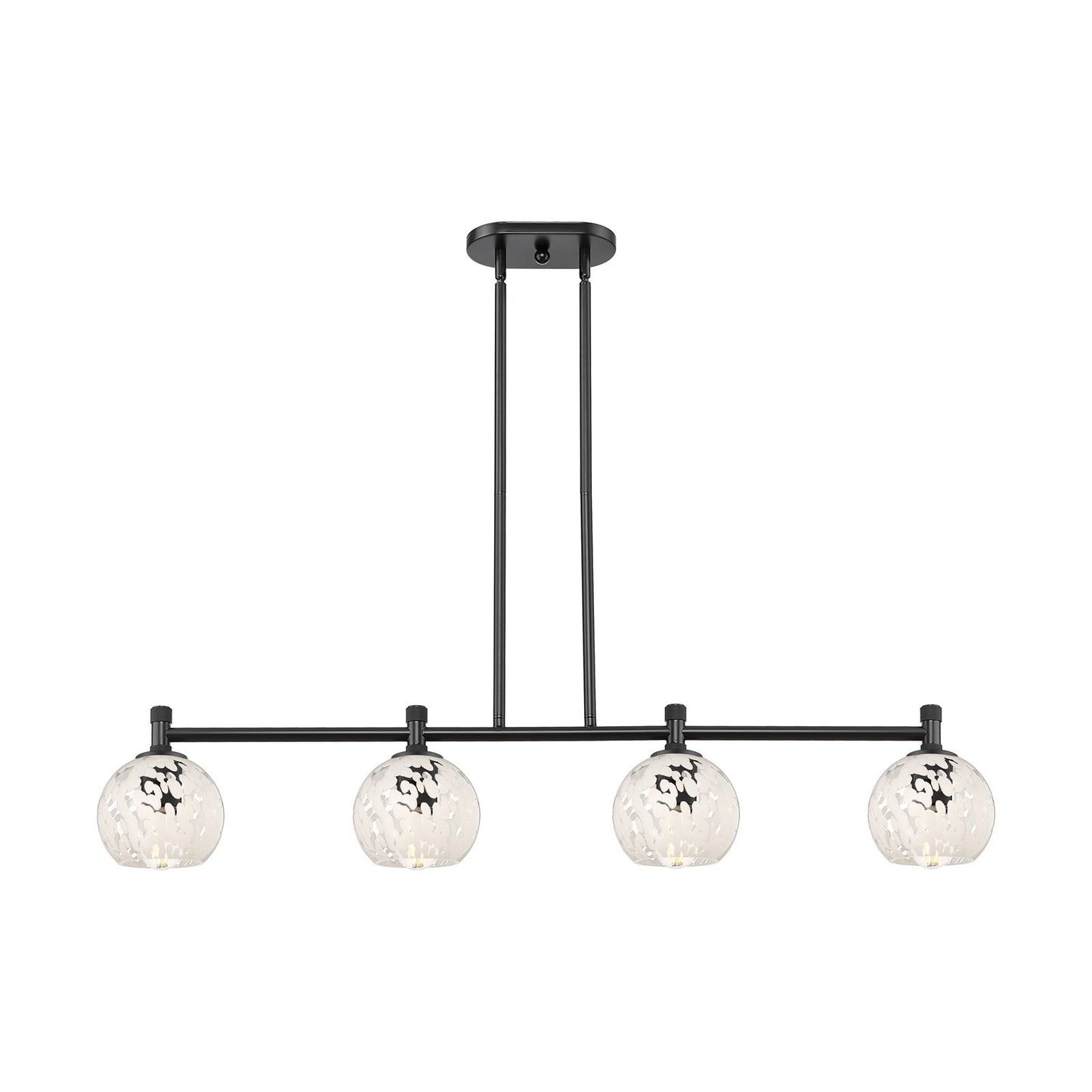Innovations White Mouchette 46in 4-Light Island Pendant | Industrial Matte Black and White Mouchette Glass | Kitchen | Model 434-4I-BK-G1216-6WM