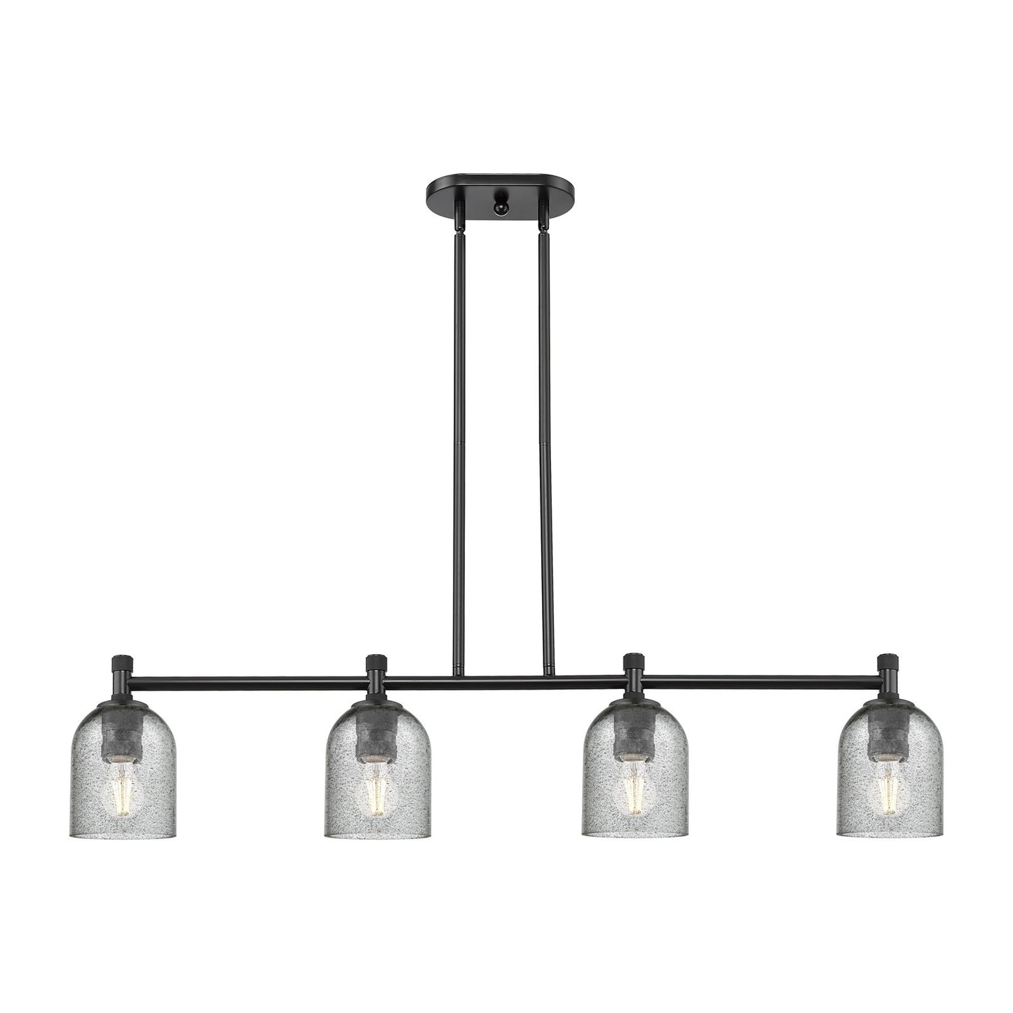 Innovations Caledonia 45in 4-Light Island | Industrial Matte Black and Charcoal Glass | Kitchen Island & Dining Room | Model 434-4I-BK-G257