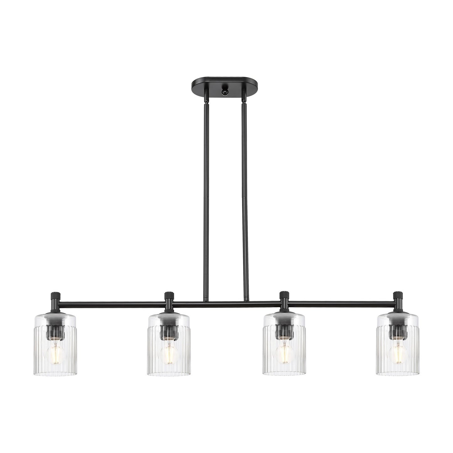 Innovations Hadley 45in 4-Light Island Light | Industrial Matte Black and Clear Glass | Kitchen Island & Dining Room | Model 434-4I-BK-G342