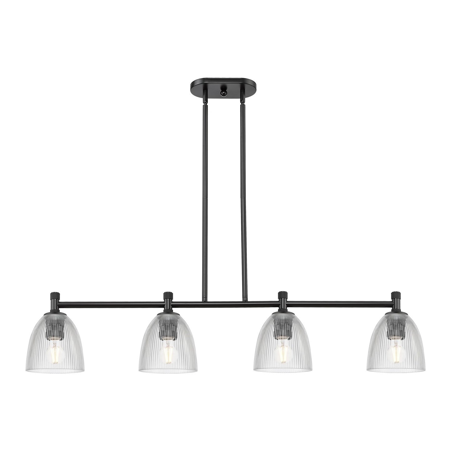 Innovations Castile 46in 4-Light Island Light | Industrial Matte Black and Clear Glass | Kitchen Island & Dining Room | Model 434-4I-BK-G382