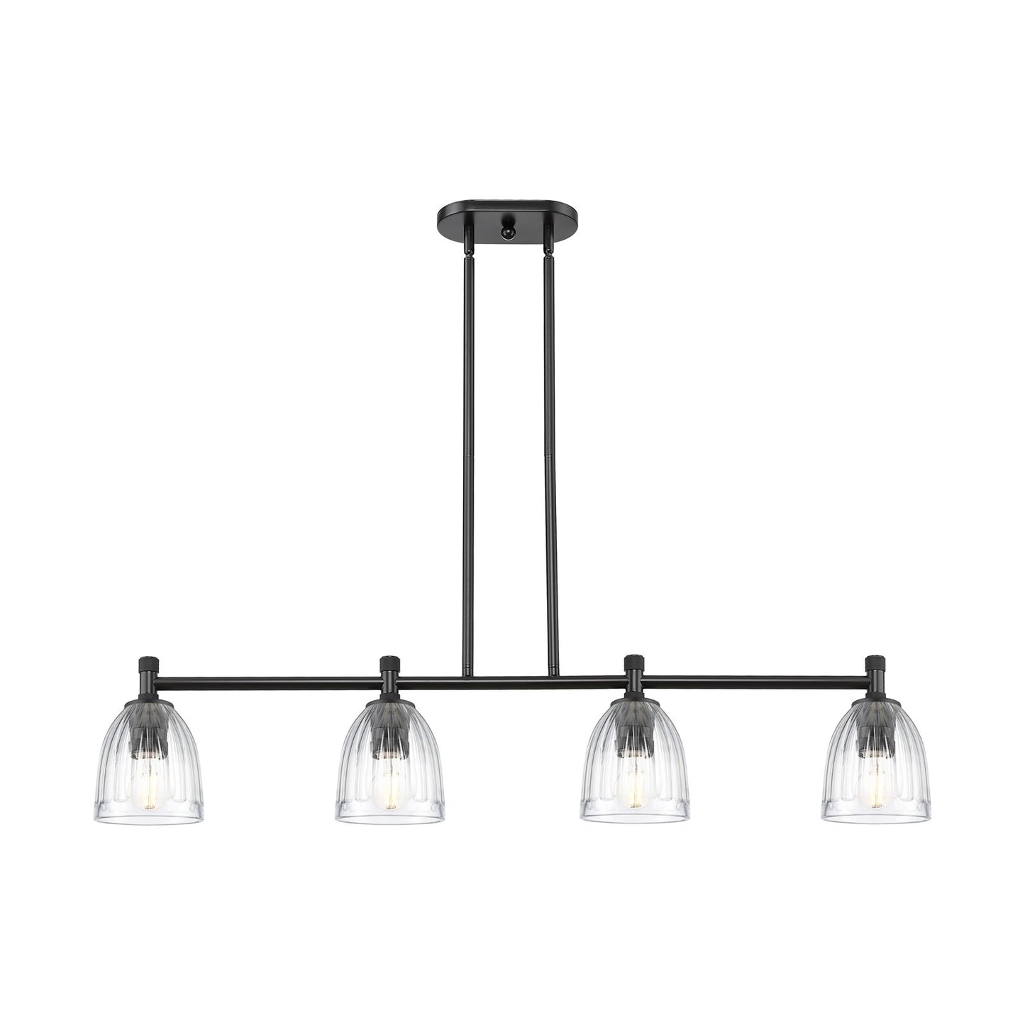 Innovations Brookfield 46in 4-Light Island Light | Industrial Matte Black and Clear Glass | Kitchen Island & Dining Room | Model 434-4I-BK-G442